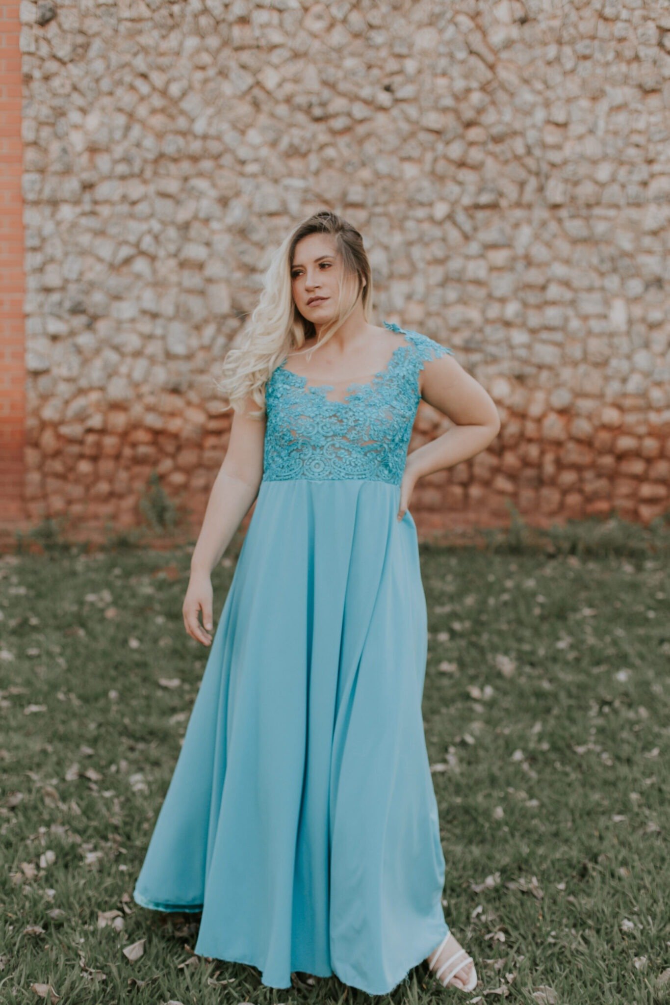 "Vestido de madrinha azul Tiffany  elegante" - Imagem 3