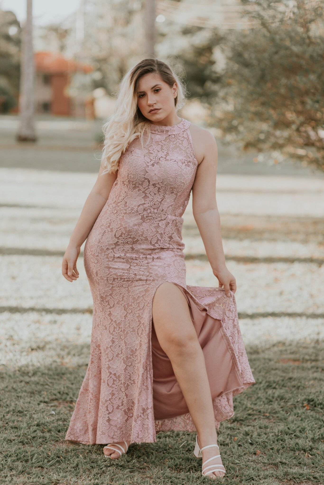 Vestido de Madrinha Sereia Em Renda Rose - Imagem 4