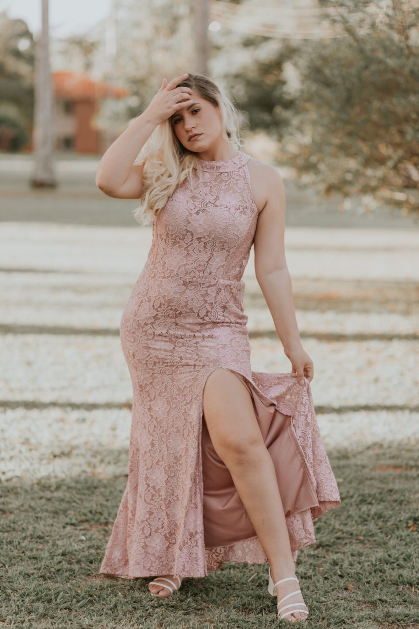 Vestido de Madrinha Sereia Em Renda Rose - Imagem 5