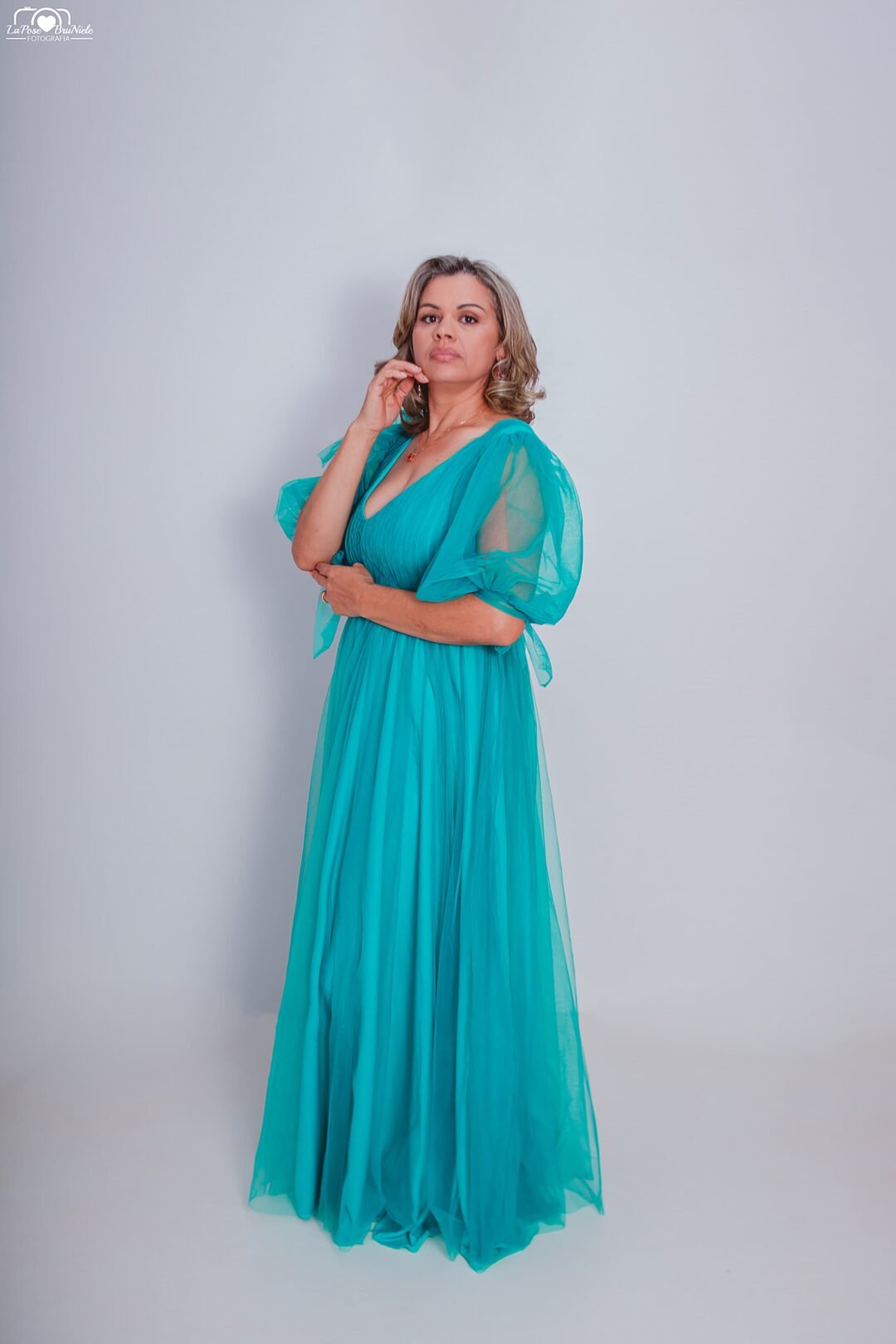 Vestido de Madrinha Azul Aquático - Imagem 3